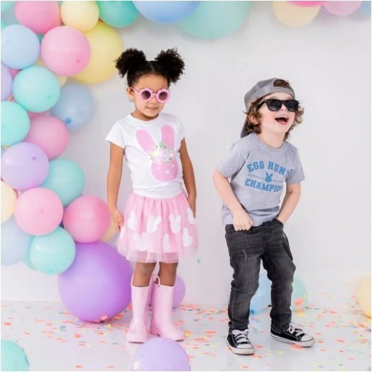 Boutique Set Completo Per Bambina: Tunichetta Con Volant A Tema Coniglietto Pasquale - Nuovo