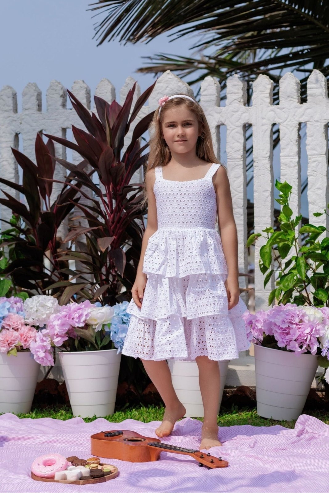 Bella & Emma Adel White Eyelet Kids Spring Dress