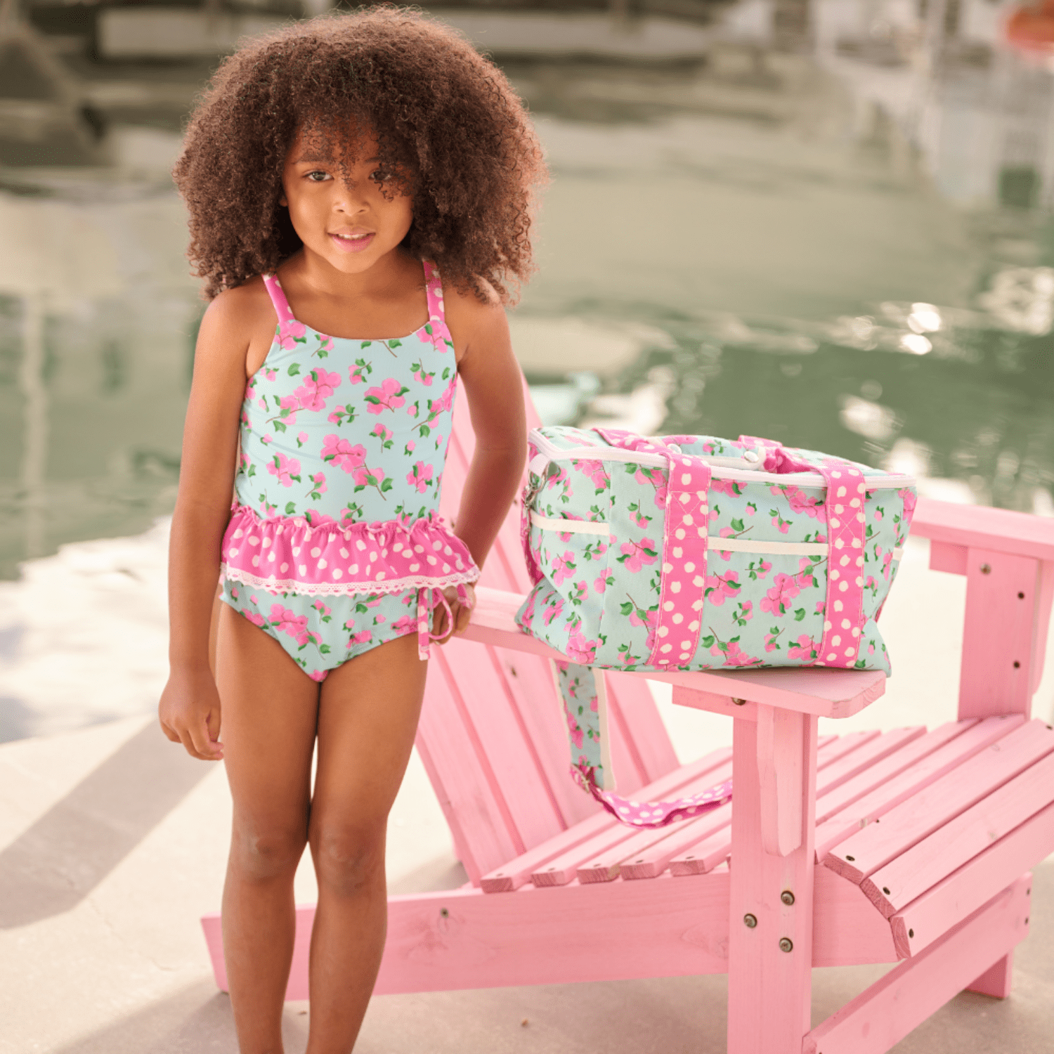Sugar Bee Girls Ruffle Tankini Two Piece Swimsuit Bougainvillea