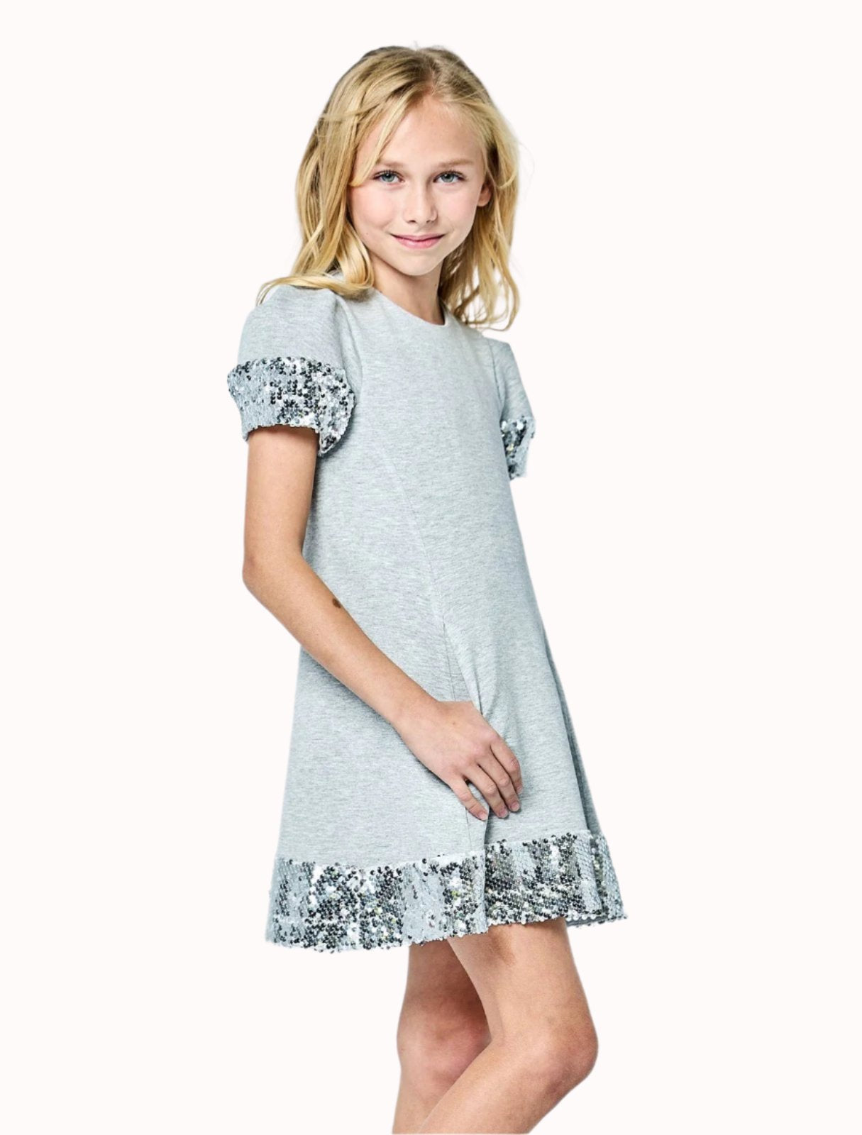 Hannah Banana Silver Sequin w/ Pockets Girls Dress HONEYPIEKIDS