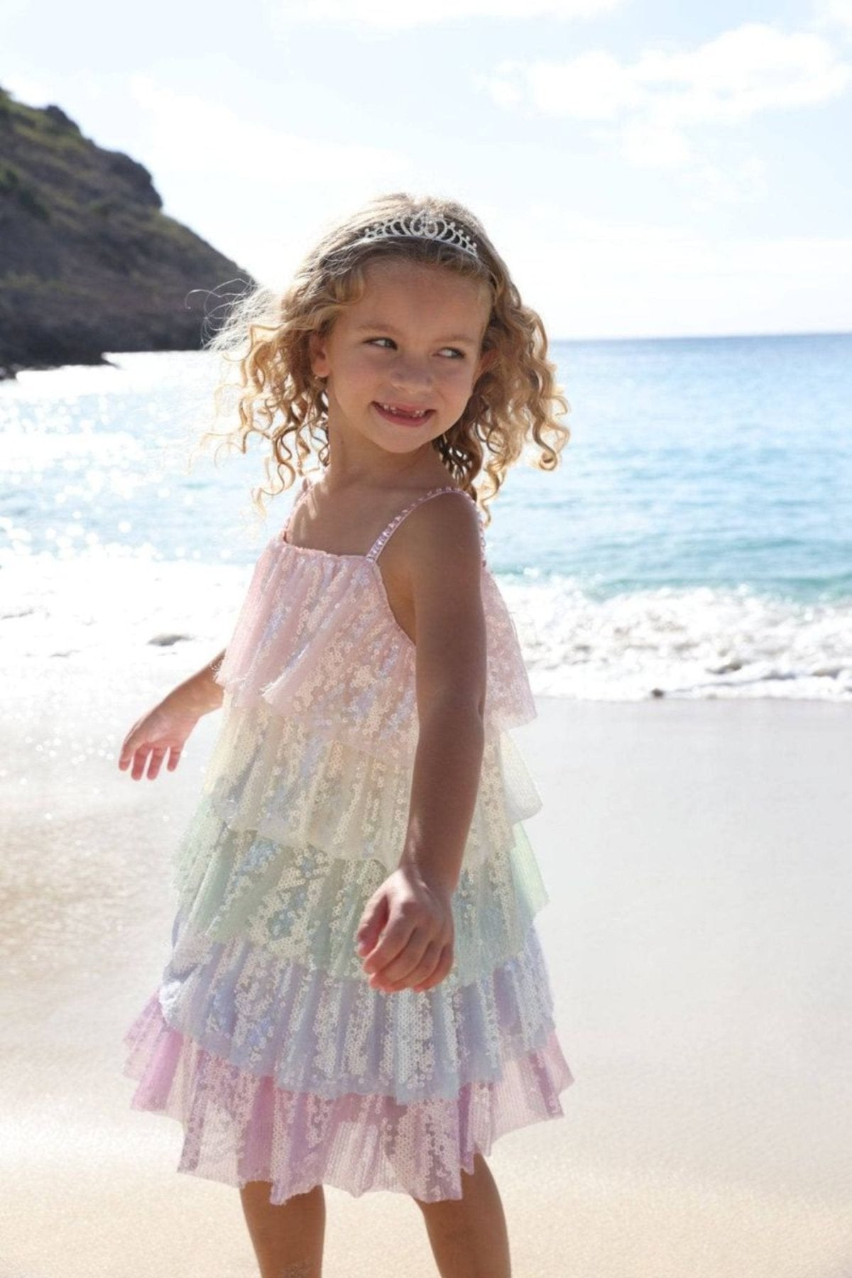 lola and the boys holiday dress Rainbow Sequin Tiered Dress, 12 PATTERN--Solid