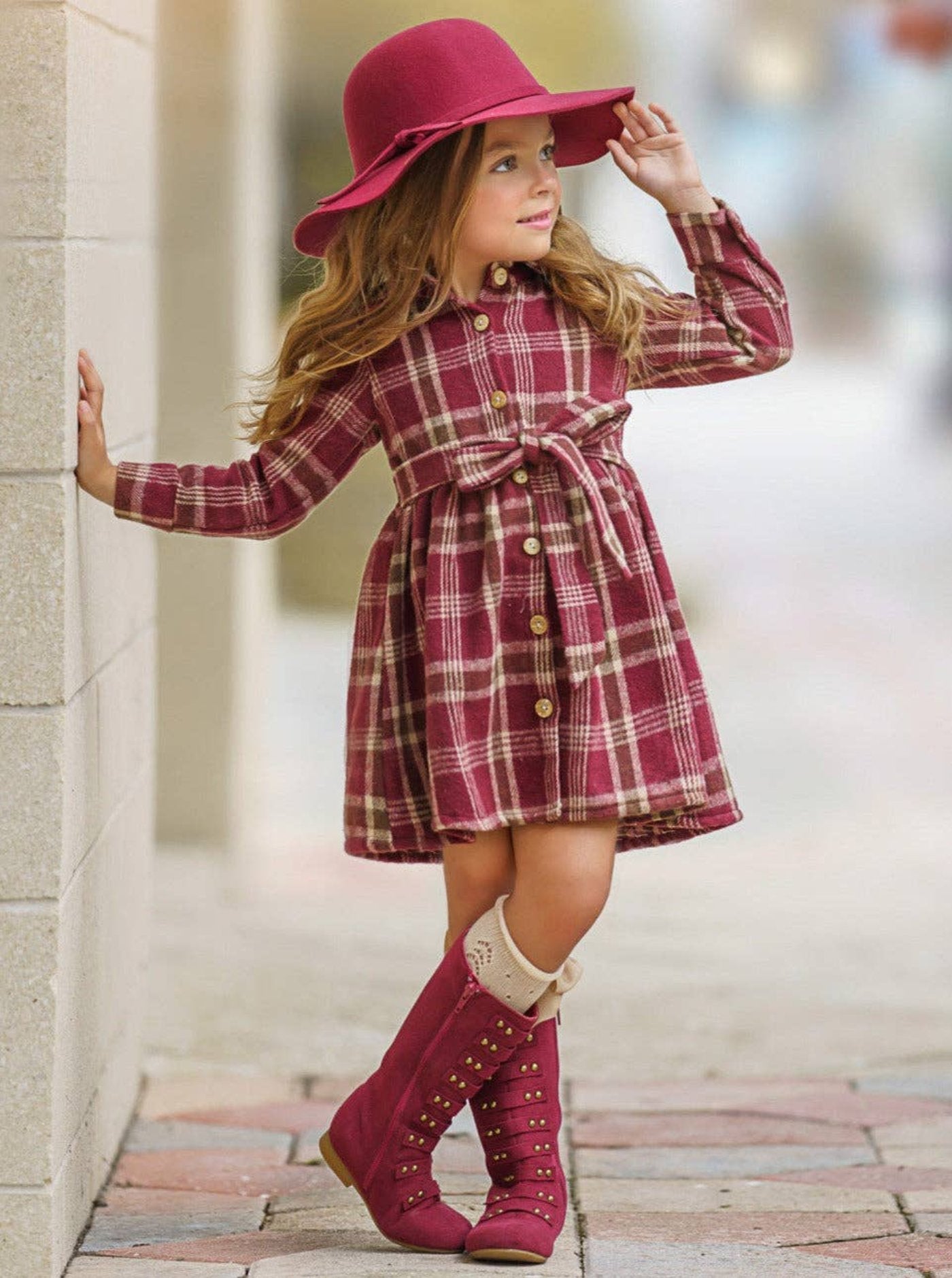 Pumpkin Harvest Burgundy Flannel Dress Burgundy / 10Y