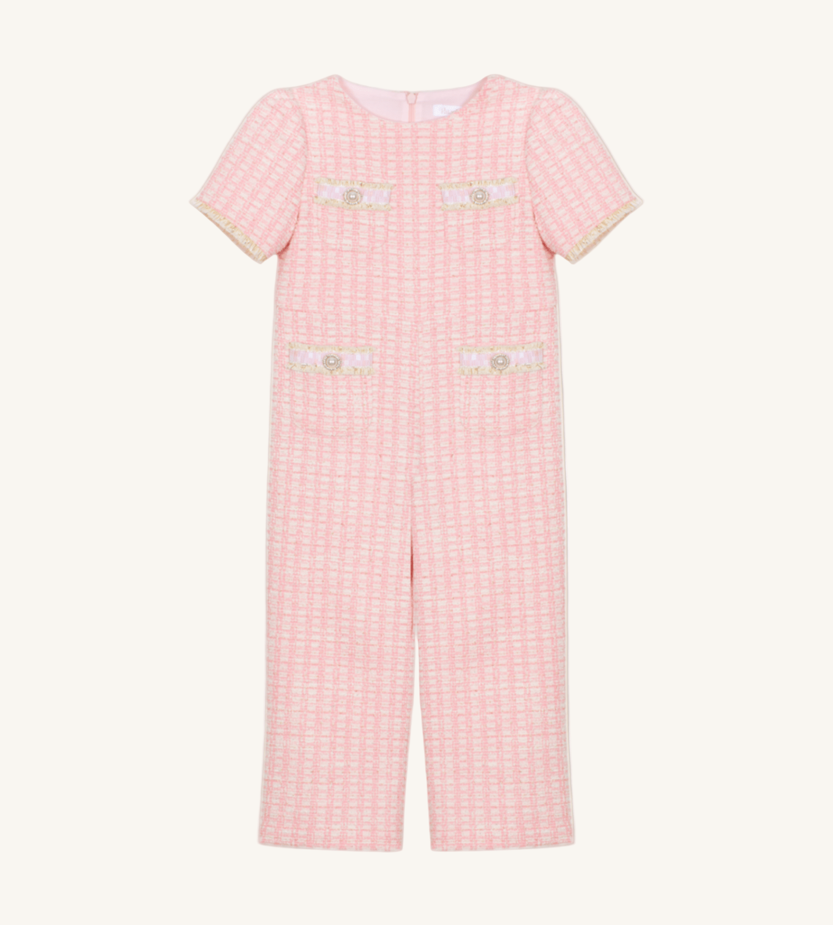 Patachou Girls Pink Tweed Jumpsuit | HONEYPIEKIDS