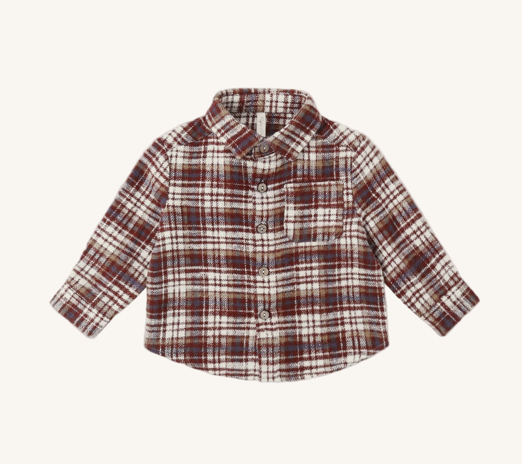 Collared Long Sleeve Shirt Burgundy Plaid, 6-7Y at Rylee + Cru