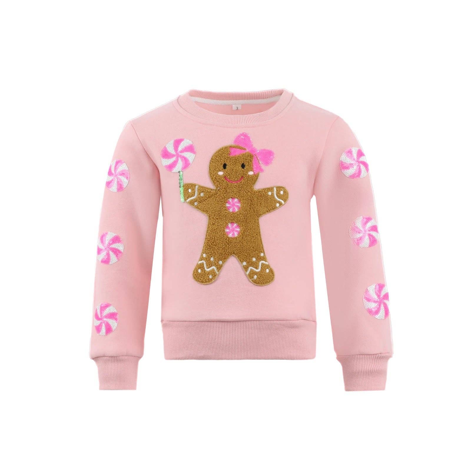 Pink Gingerbread Patched Girls Holiday Sweatshirt HONEYPIEKIDS