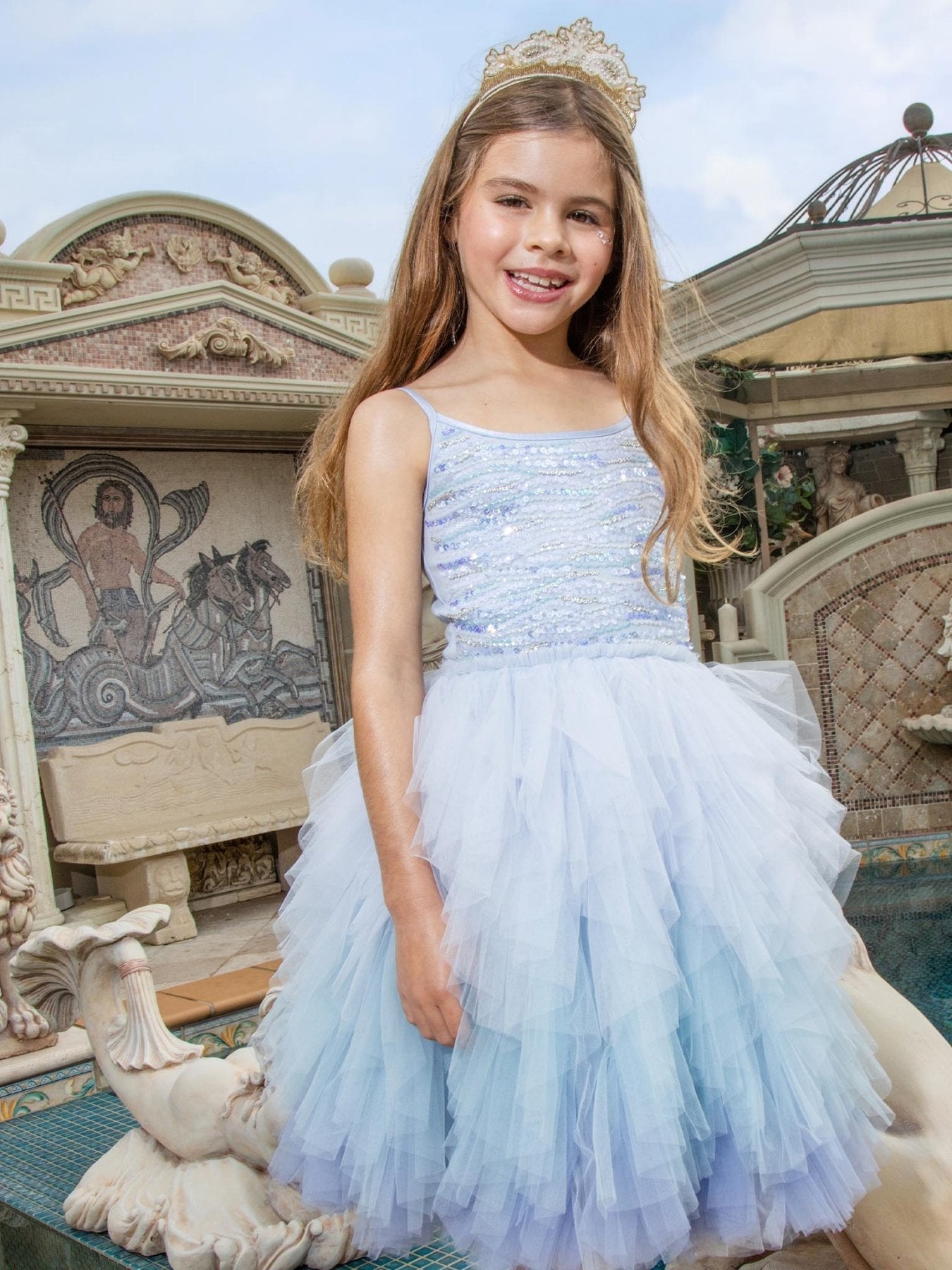 Tutu Du Monde-Girls Blue Sequin Tulle Dress