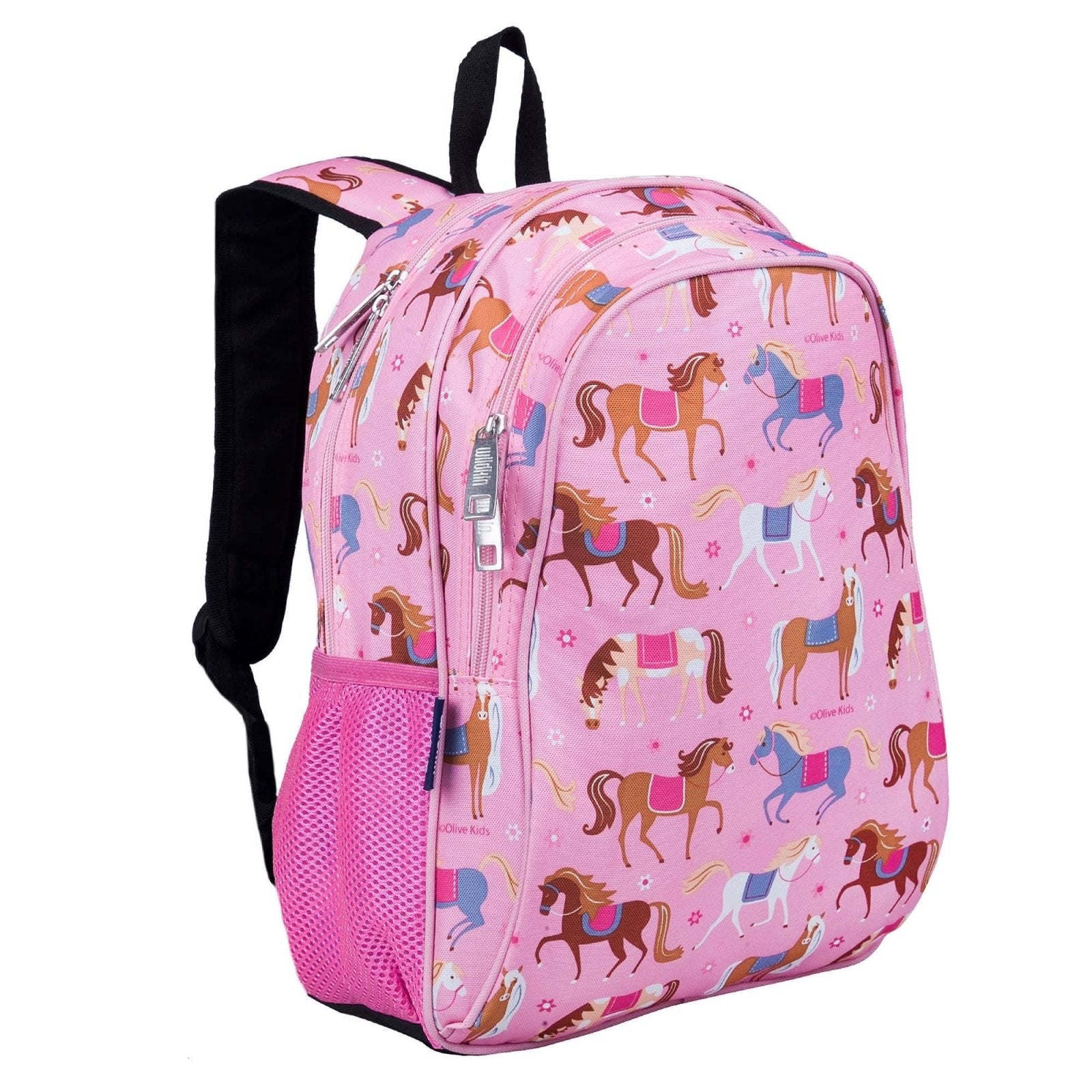 Girls 15 Inch Pink Horses School Backpack