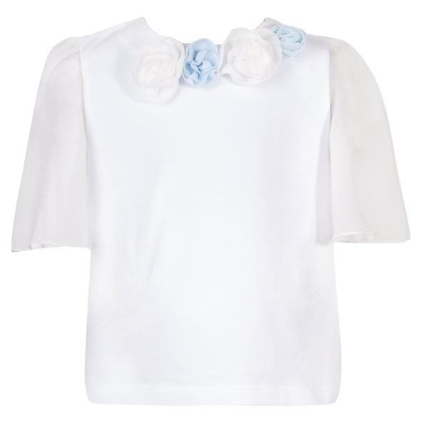 Patachou Girls White and Blue Flower Dress Shirt | HONEYPIEKIDS | Kids Boutique Clothing