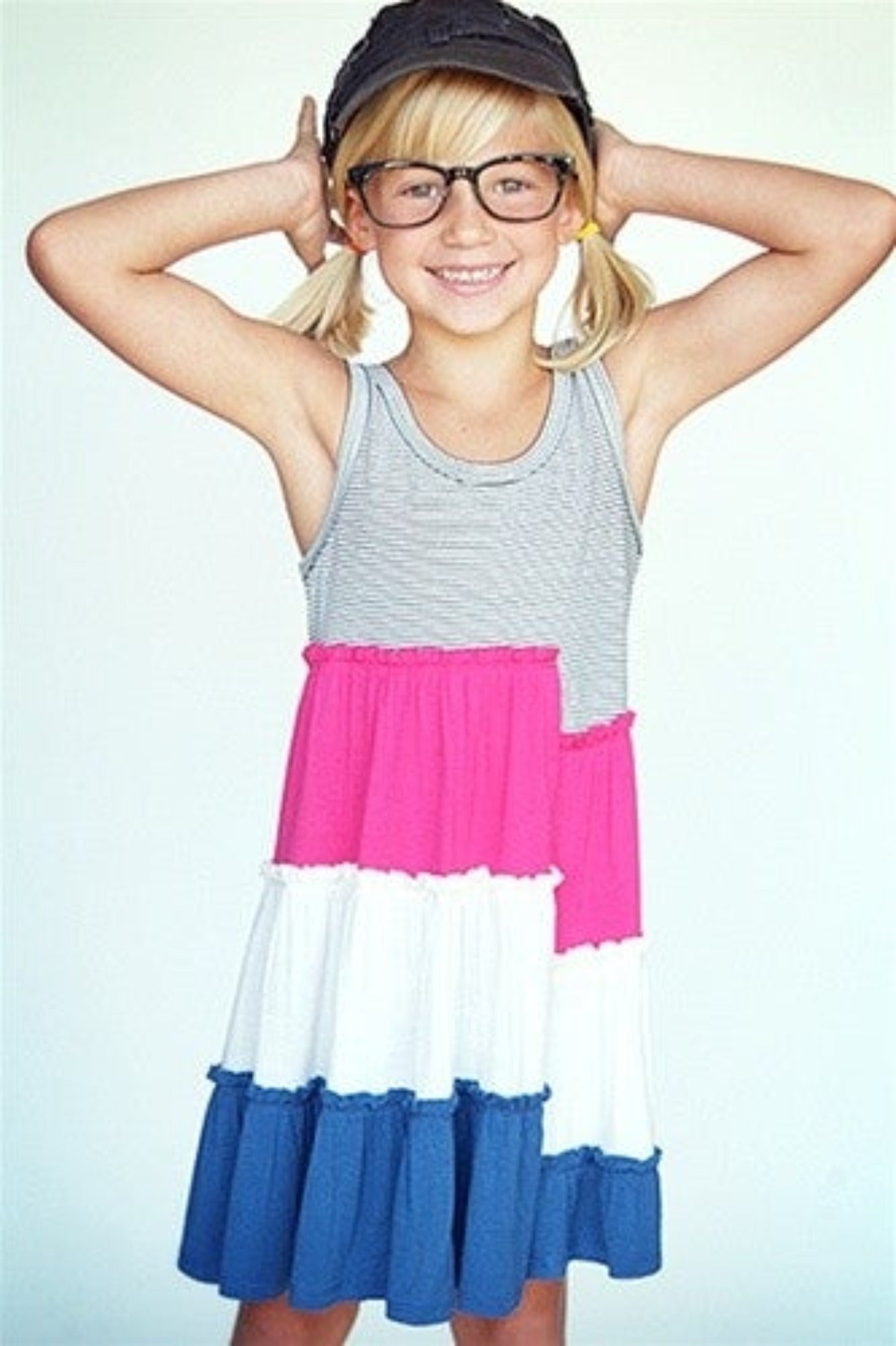 Truly Me Color Block and Bow Back Girls Dress