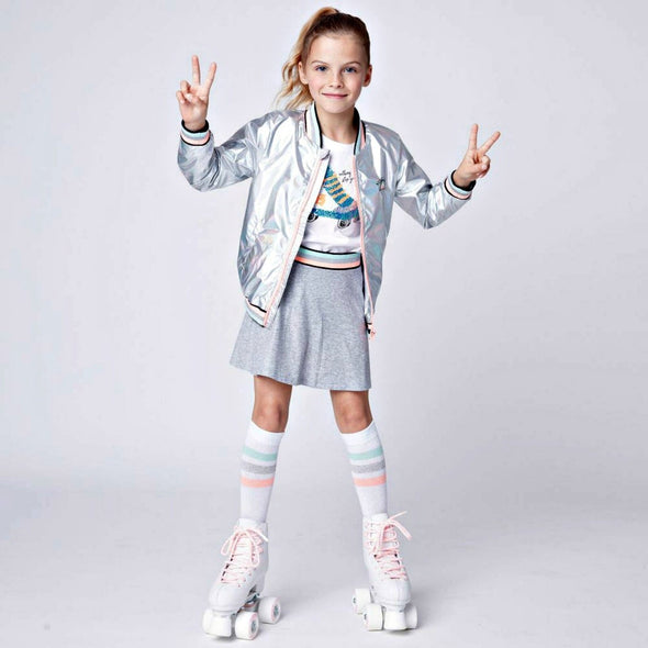 3Pommes Girls Glittery Silver Skirt | HONEYPIEKIDS | Kids Boutique Clothing