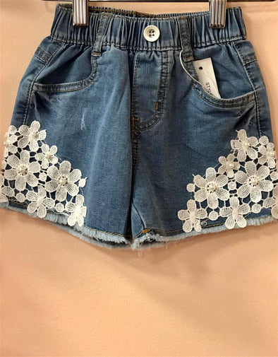 MaeLi Rose Denim and lace flower shorts | HONEYPIEKIDS | Kids Boutique Clothing