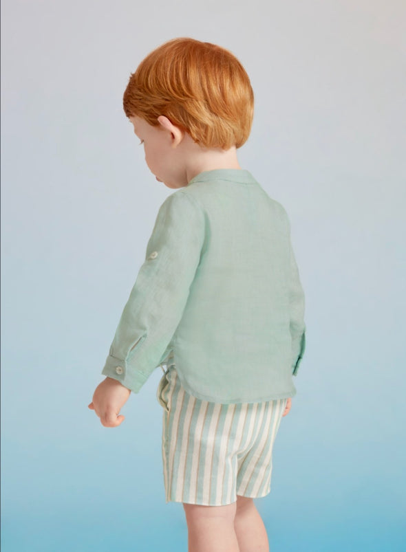 Abel & Lula Boys Baby & Toddler Mint Striped Linen Shirt & Shorts Set | HONEYPIEKIDS 