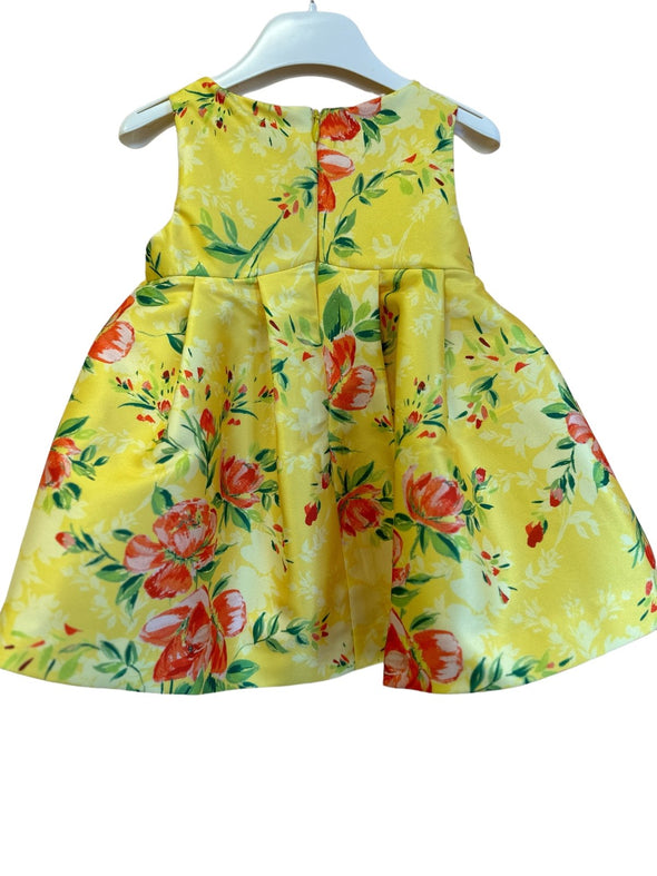 Abel and Lula Baby & Toddler Girls Yellow Floral Bow Mikado Dress | HONEYPIEKIDS