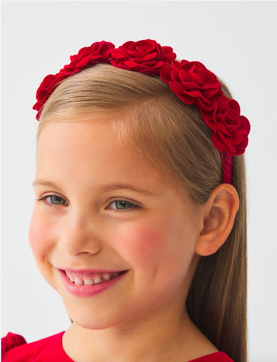 Abel and Lula Girls Floral Suede Red Headband | HONEYPIEKIDS 