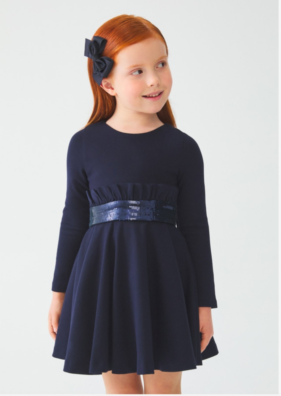 girls navy blue dress Abel & Lula-Girls Navy Embellished Dress