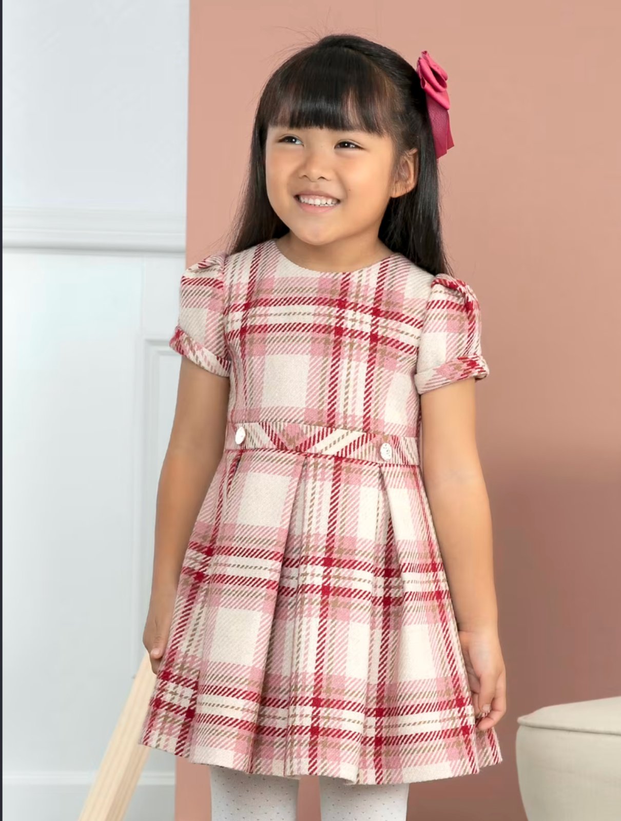 plaid holiday dress Abel and Lula Raspberry Plaid Girls Dress