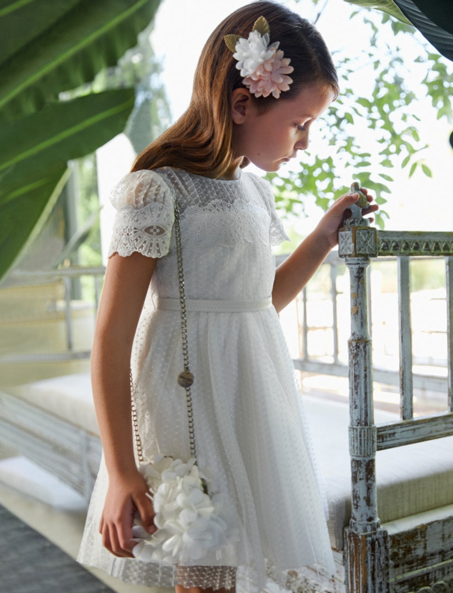 Abel and Lula Girls White Pleated Tulle Dress | HONEYPIEKIDS 5 Abel and Lula Girls White Pleated Tulle Dress | HONEYPIEKIDS 5