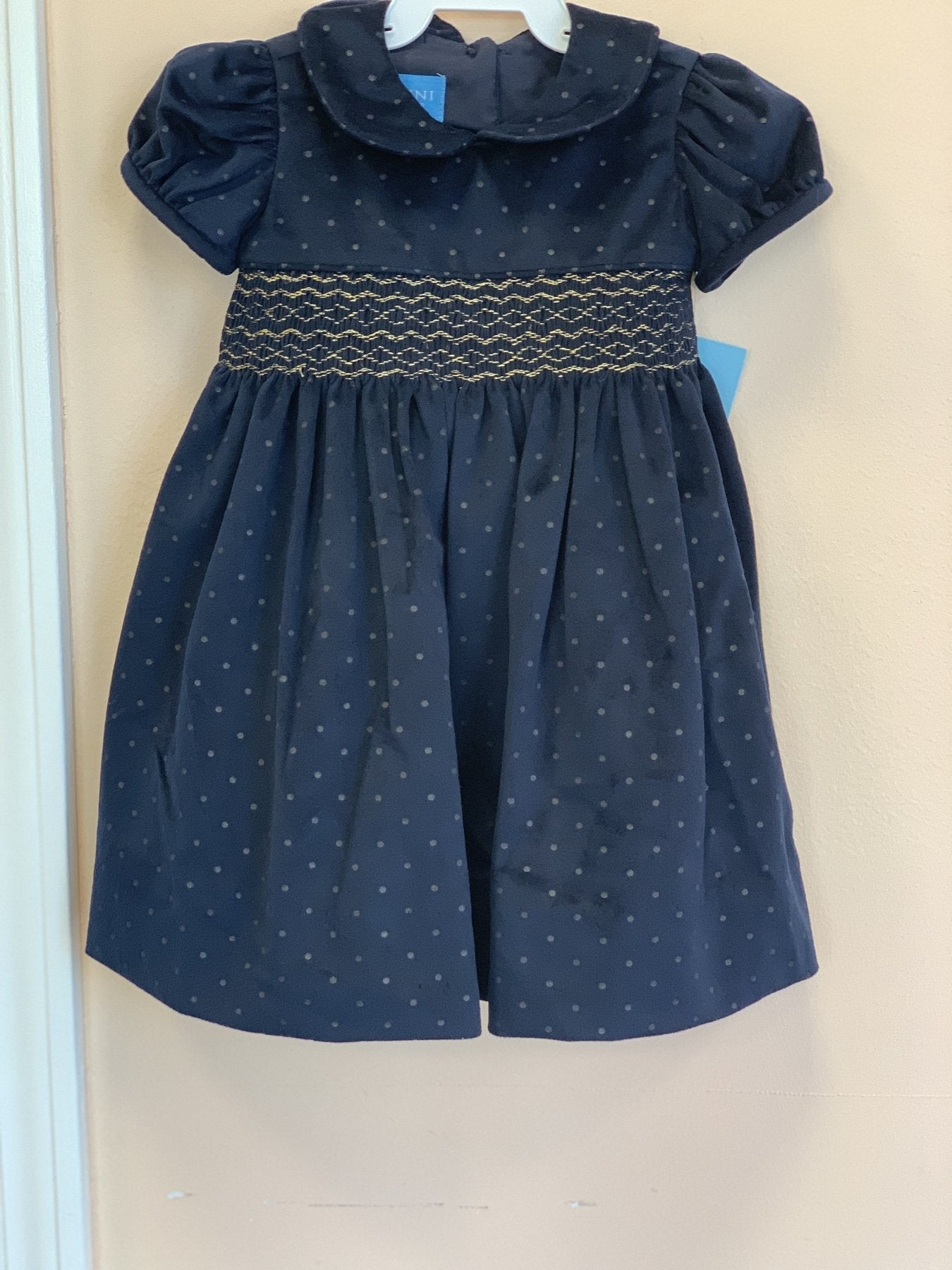Anavini Infant Girls Blue Dot Hand Smocked Dress