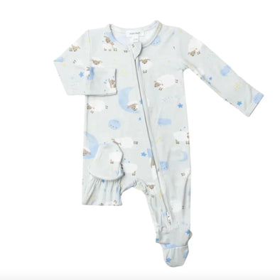 Angel Dear Baby Boys Blue Sheep 2 Way Zipper Footie Sleeper Pajamas | HONEYPIEKIDS 