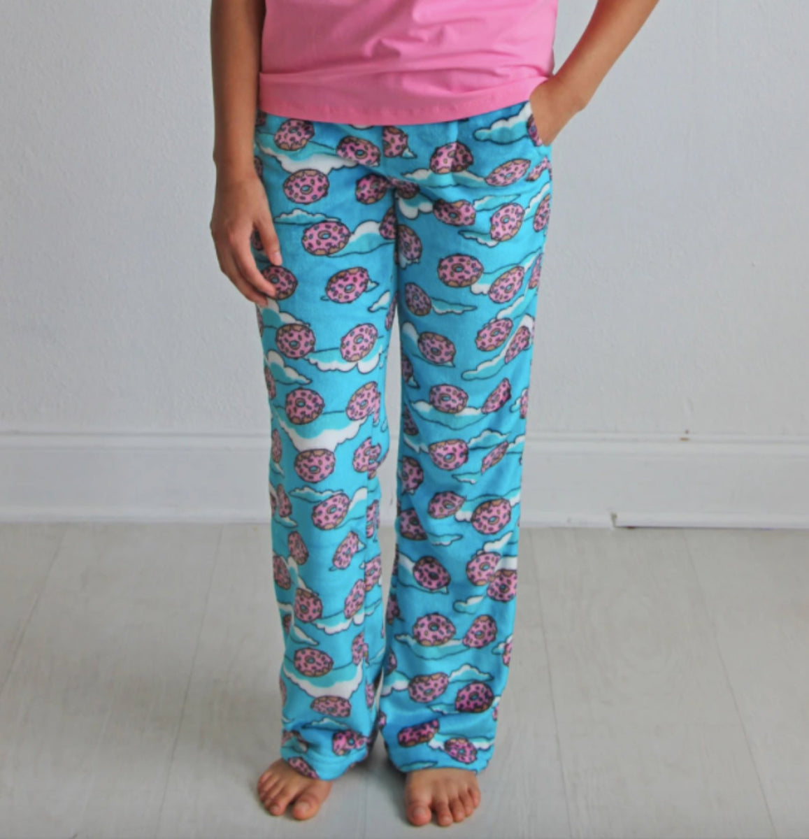 Candy Pink Girls Fleece Pajama Pants in Donut Dreams Pattern
