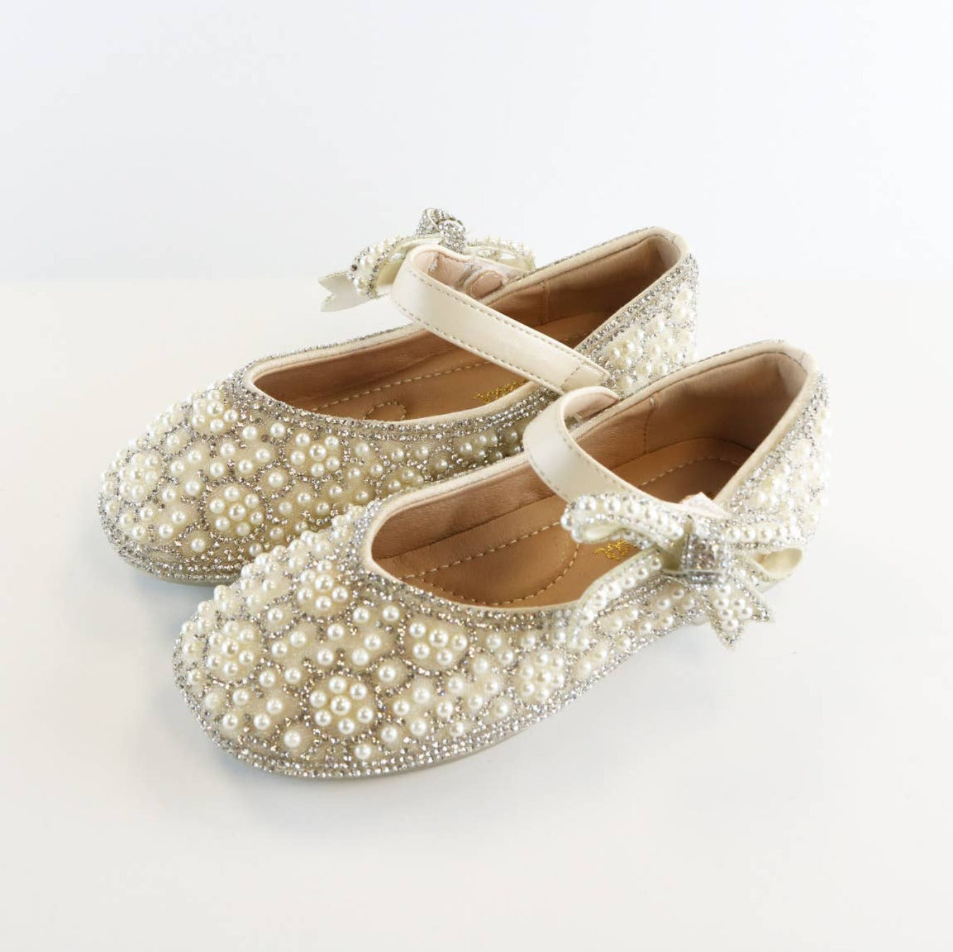 Gold Little Girls Wedding Shoes Doe A Dear BEIGE Bowtie Flat Girls
