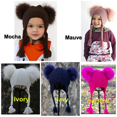 Toddlers and Kids Double Fur Pom Knit Braids Hat-  5 Color Choices | HONEYPIEKIDS | Kids Boutique Clothing