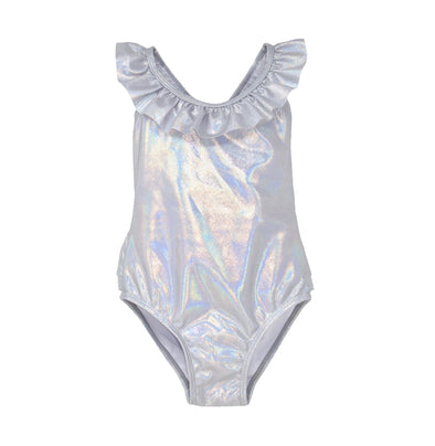 Flap Happy Kids UPF50+ Mindy Crossback Swimsuit  - Shimmering Silver | HONEYPIEKIDS