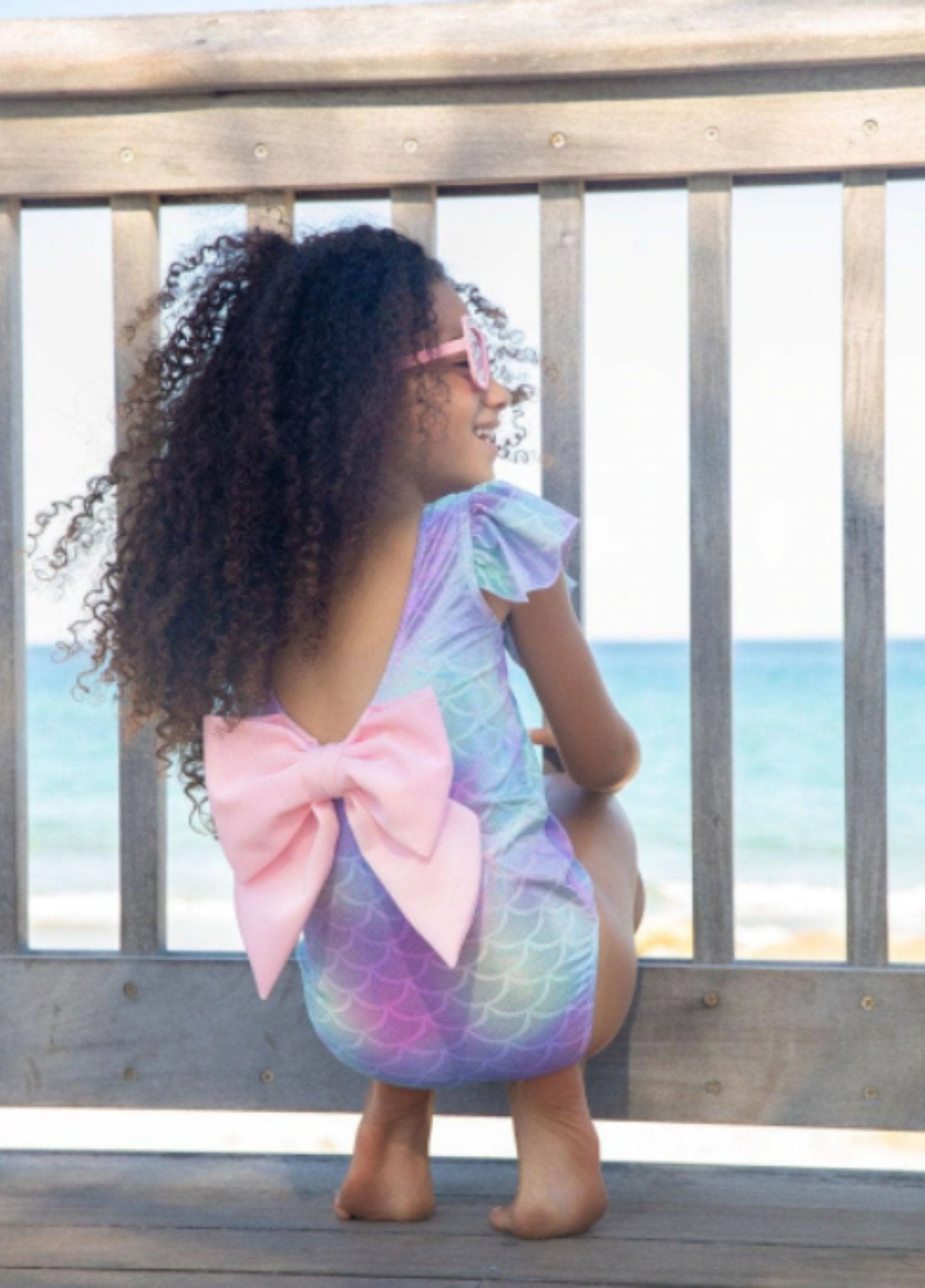 Lola and The Boys Girls Mermaid Bow One Piece Swimsuit