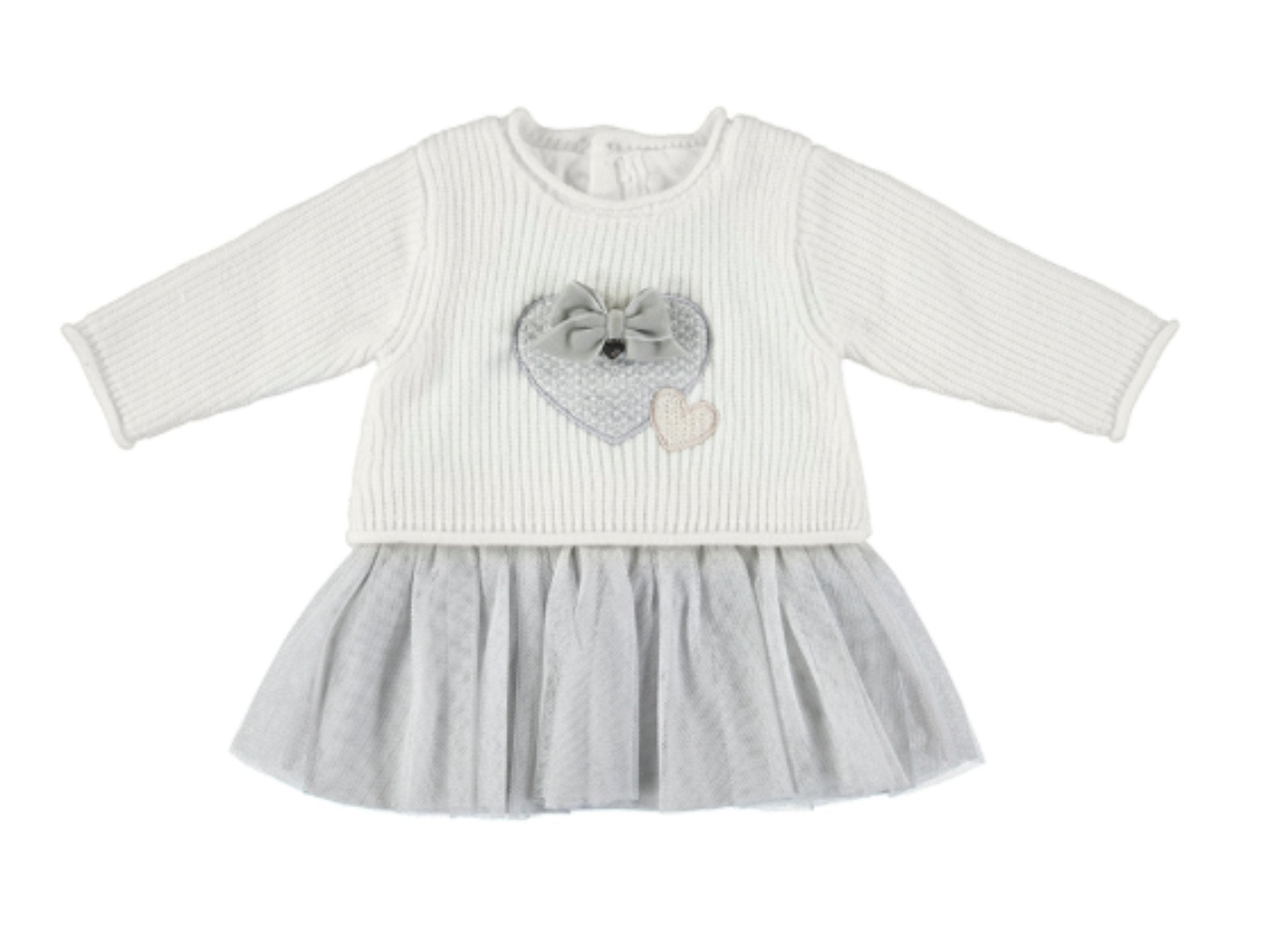 mayoral grey dress Mayoral Baby Girl Knit and Tulle Grey and Cream Heart Dress