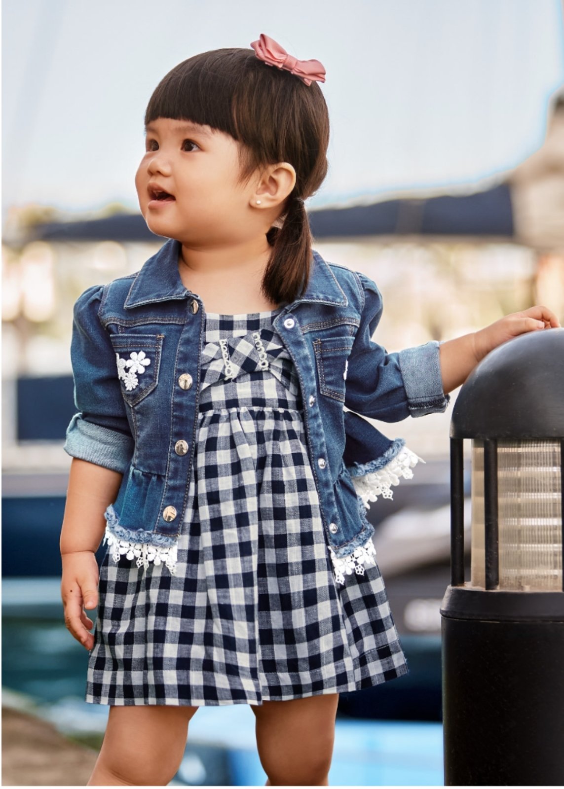 Mayoral Baby Toddler Girls Navy White Checked Dress HONEYPIEKIDS