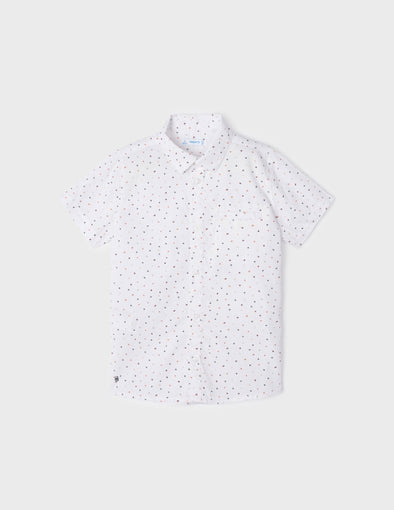 Mayoral Ecofriends Youth Boys White Confetti Printed Collared Shirt | HONEYPIEKIDS | Kids Boutique Clothing