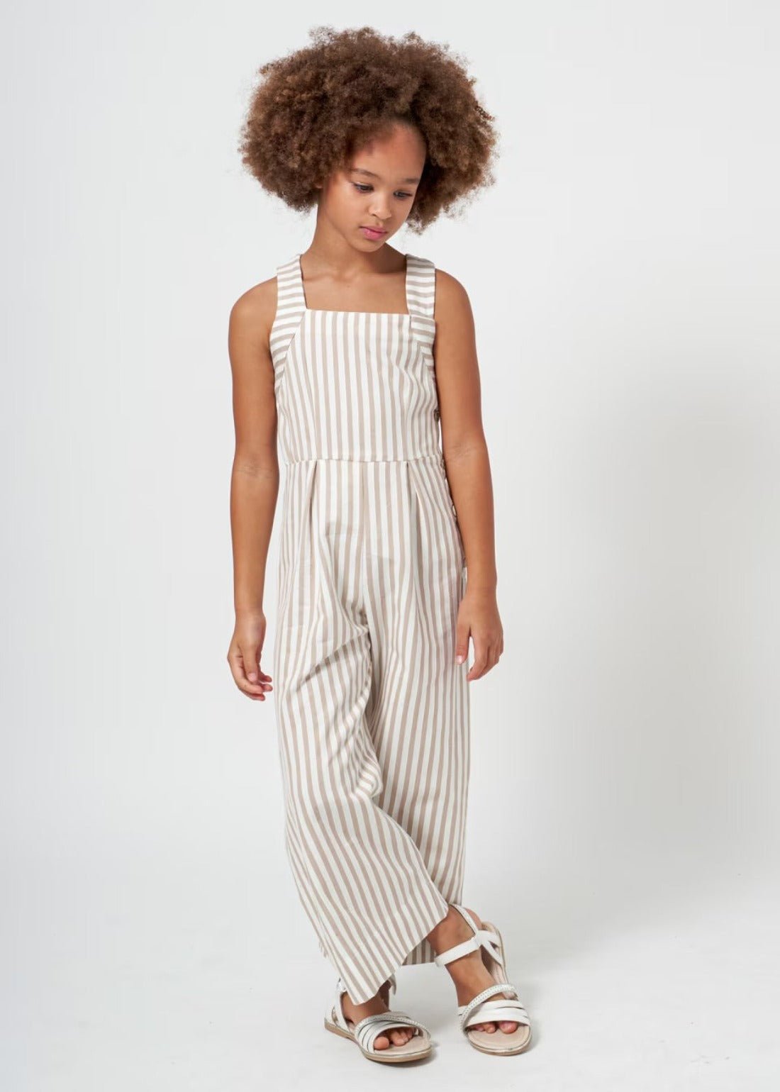Mayoral Girls Beige Striped Pants Jumpsuit HONEYPIEKIDS