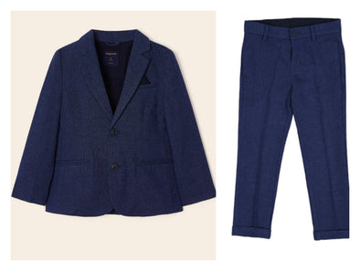 Mayoral Youth Boys Navy Tailored Linen Jacket AND Pants Set | HONEYPIEKIDS | Kids Boutique Clothing