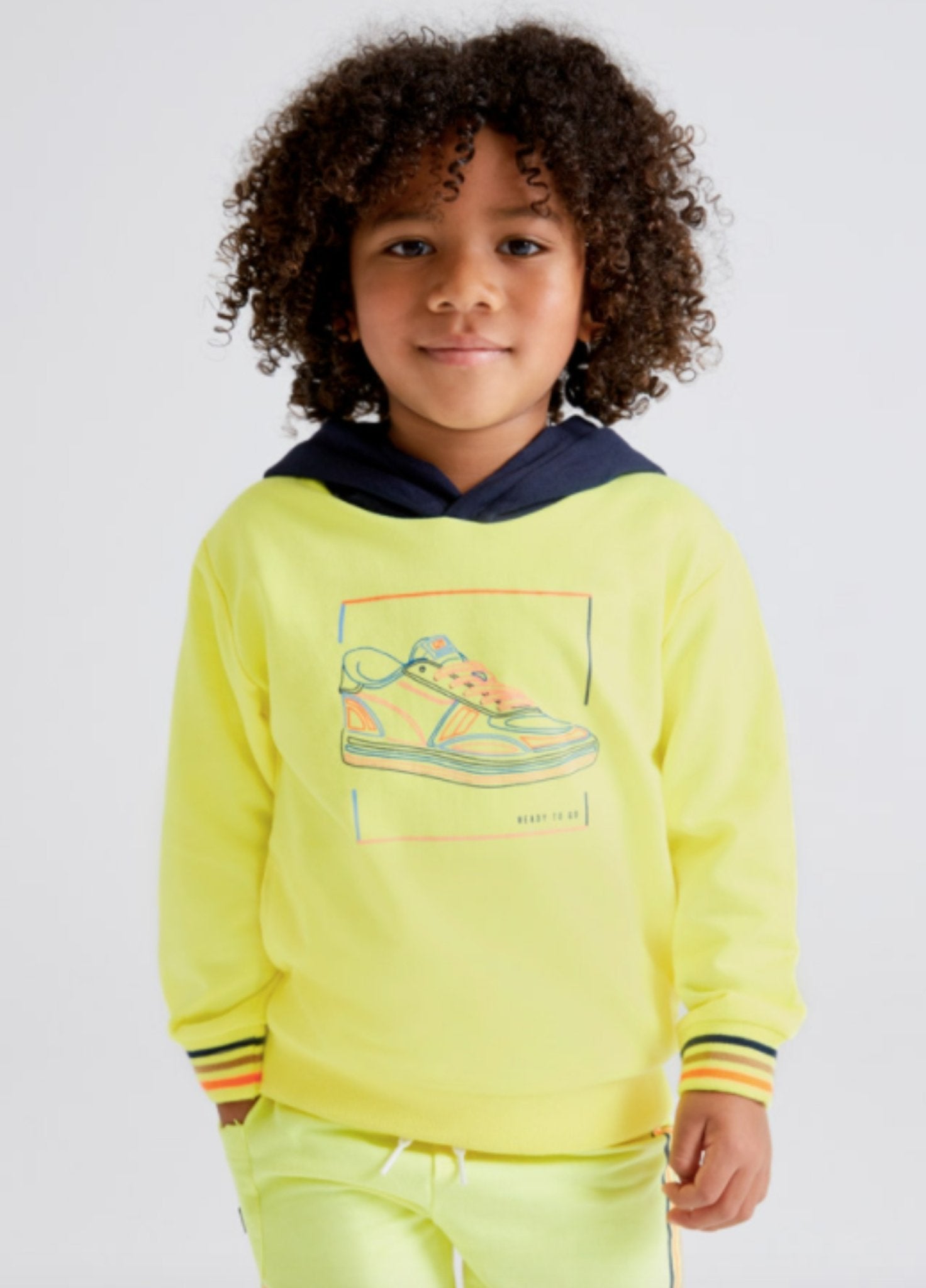 Mayoral Youth Boys Neon Yellow Hooded Sweatshirt With Sneaker Graphic HONEYPIEKIDS