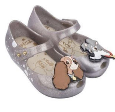 Mini Melissa Girls Disney Silver Glitter Lady And The Tramp Shoes | HONEYPIEKIDS | Kids Boutique 
