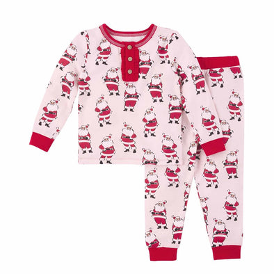 Mudpie Infant & Toddler Girls Pink & Red VINTAGE SANTA Pajamas | HONEYPIEKIDS 