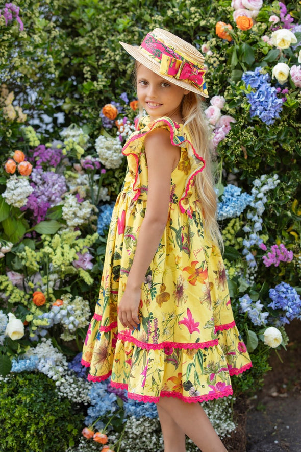 Patachou Girls Botanic FUCHSIA Straw Hat | HONEYPIEKIDS | Kids Boutique Clothing