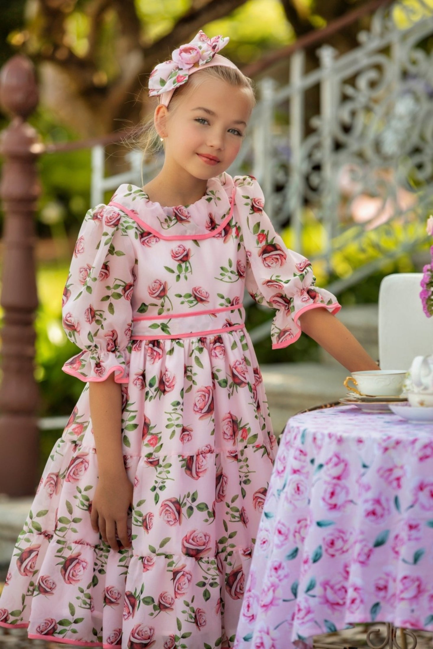 Patachou Girls Pink Rose Floral Print Dress Patachou Girls Pink Rose Floral Print Dress