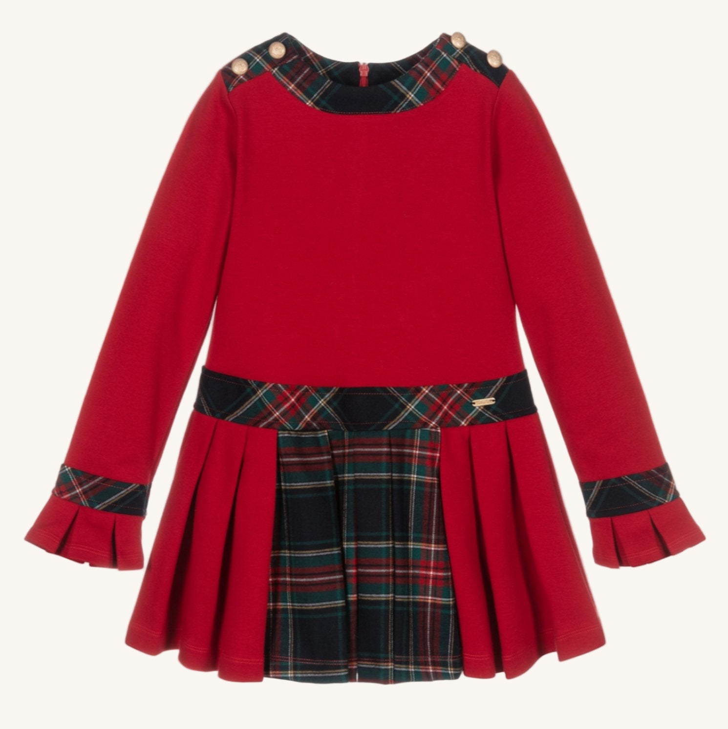 Patachou Girls Long Sleeve Pleated Dress 3 Yrs Red