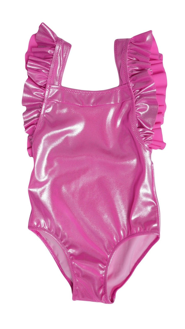 Piccoli Principi Swimwear Girls Pink KIsnet Glossy One Piece Swimsuit | HONEYPIEKIDS.COM
