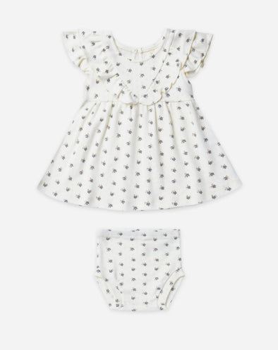 Quincy Mae Baby & Toddler Girls Organic Indigo DItsy Pointelle Ruffle Dress | HONEYPIEKIDS | Kids Boutique Clothing
