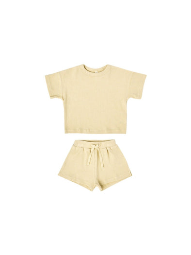 Quincy Mae Baby & Toddler Yellow Organic Waffle Shorts Set | HONEYPIEKIDS | Kids Boutique Clothing