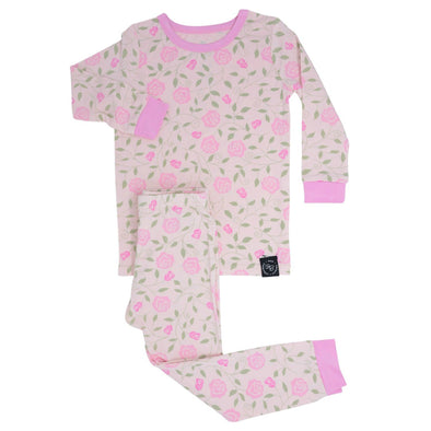 Sweet Bamboo Long Sleeve & Long Pant Pajamas In RED ROSES Pattern | HONEYPIEKIDS | Kids Boutique Clothing