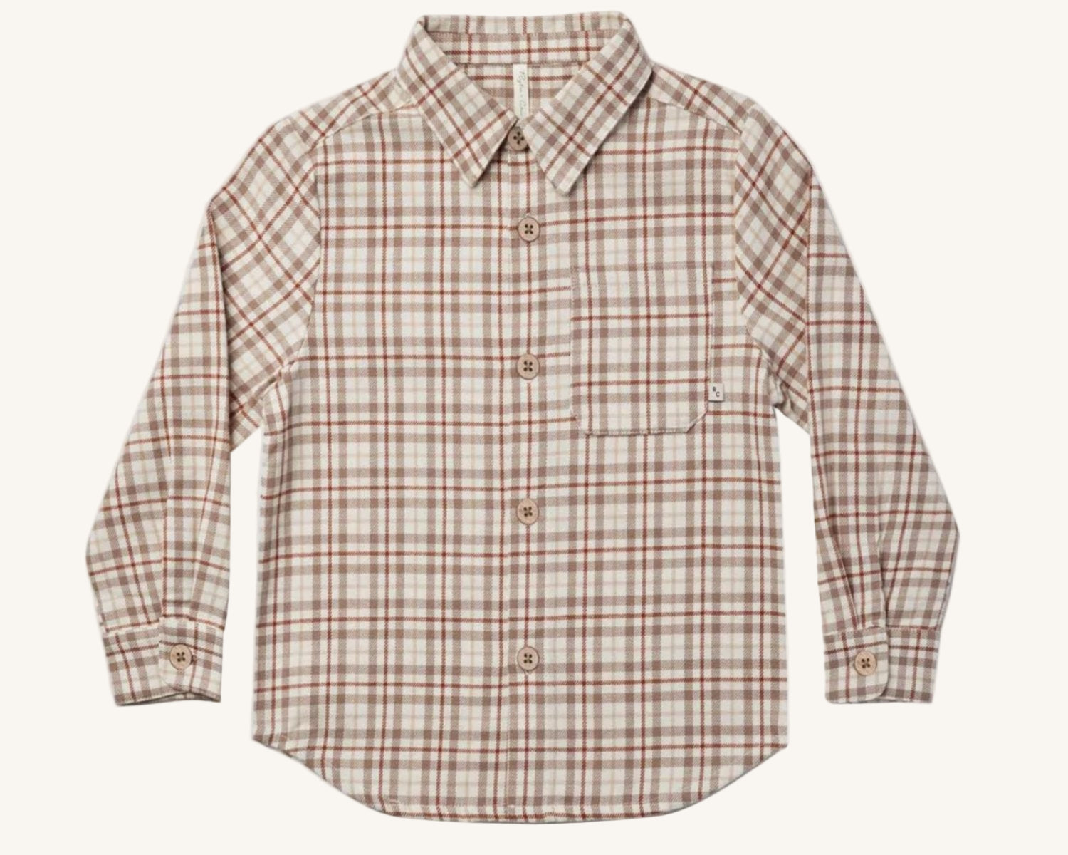 Rylee + Cru Boys L/S Mocha Plaid Collared Shirt