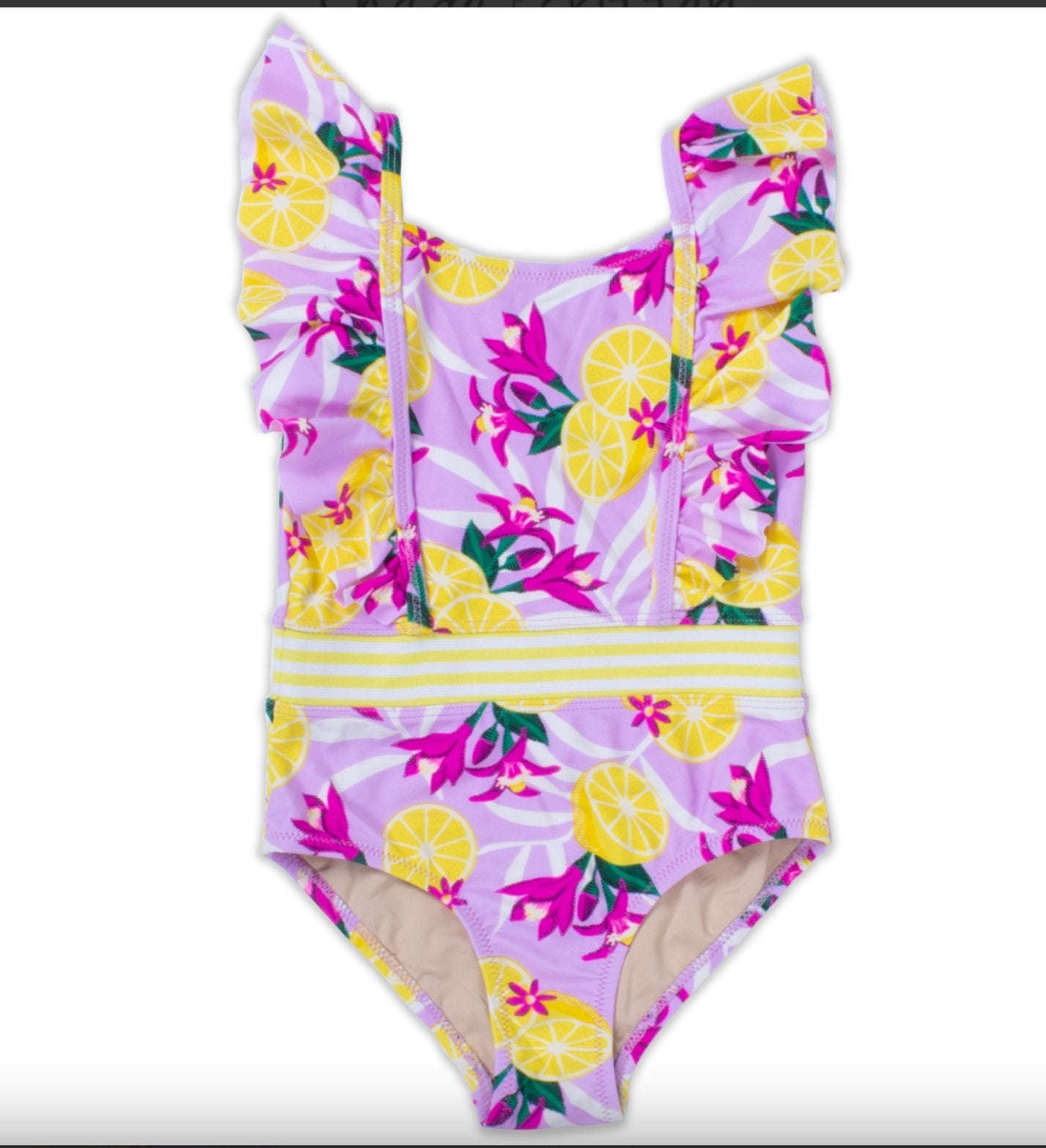 Shade Critters Girls Ruﬄe One Piece Bathing Suit - Santorini Lemon Citrus