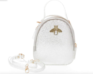 Doe a Dear Silver Glitter Jelly purse with Bee Pin | HONEYPIEKIDS | Kids Boutique Clothing
