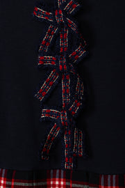 Patachou Girls Navy Blue and Tartan Bow Dress | HONEYPIEKIDS.COM
