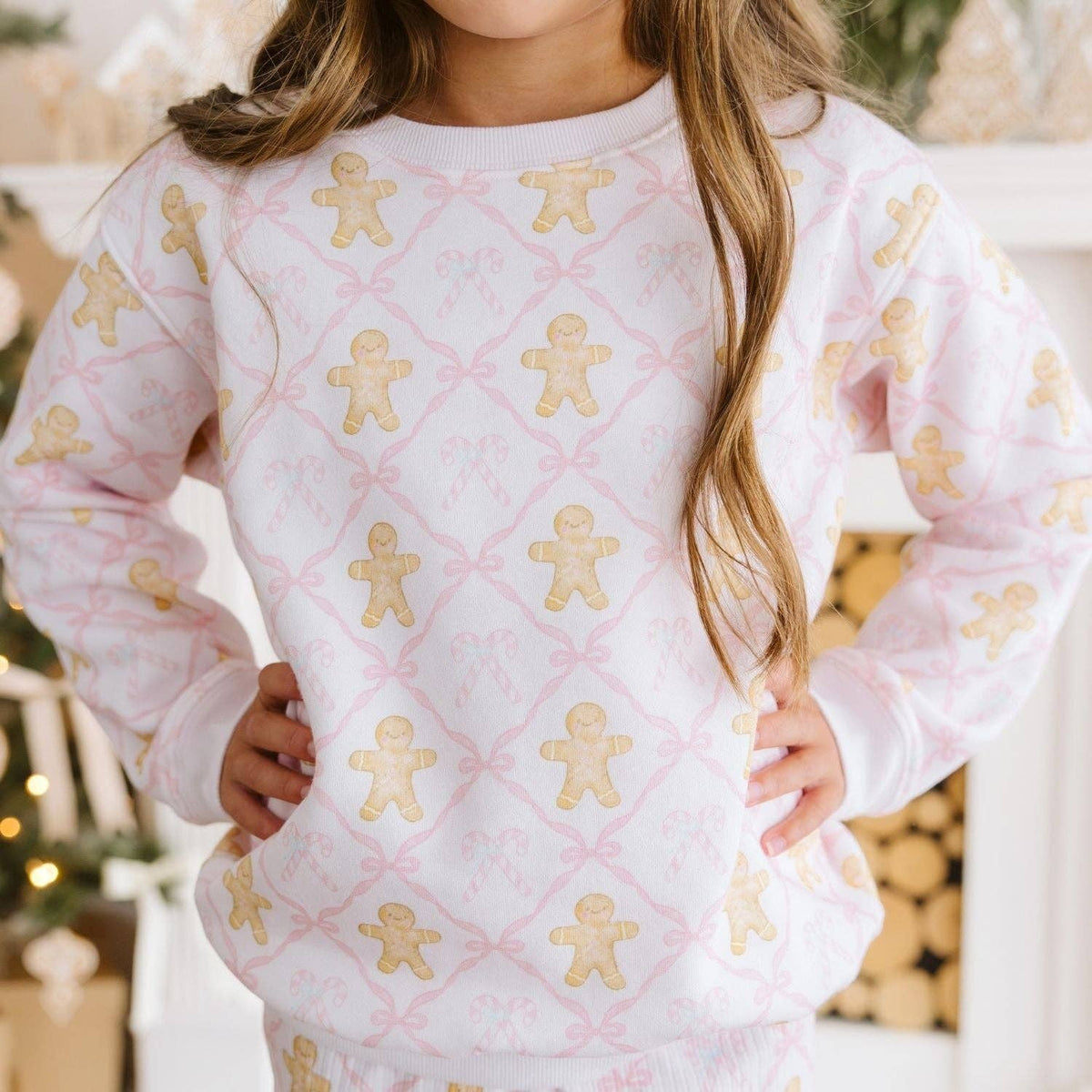 Sweet Wink - Gingerbread Bow Trellis Christmas Sweatshirt- Kids Clothing | HONEYPIEKIDS 