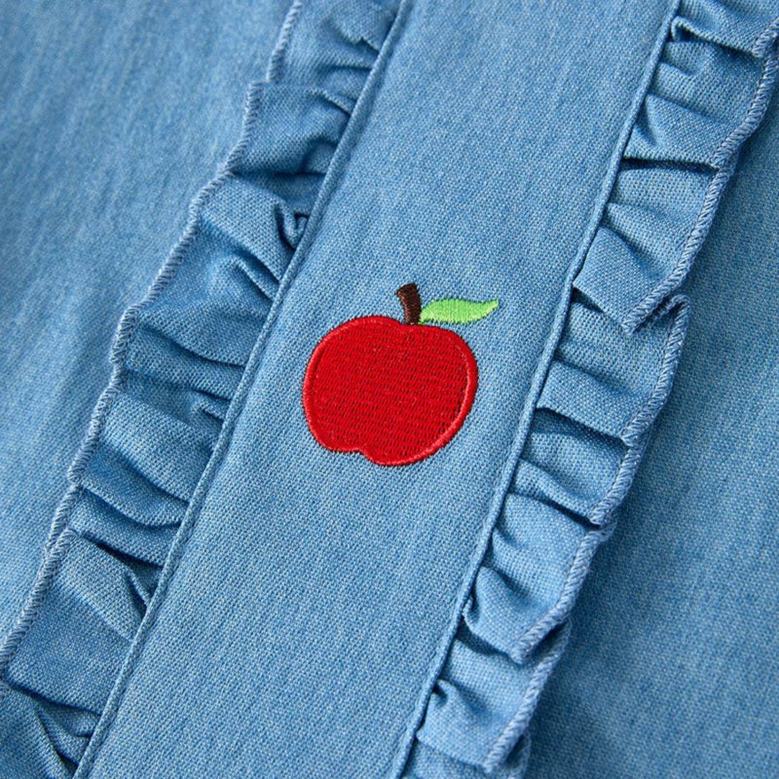 Apple of My Eye Denim Ruffle Dress With Apple Bag | HONEYPIEKIDS