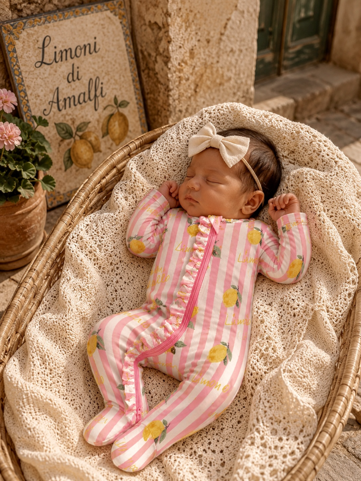 Baby Girls 2-Way Ruffle Bamboo Footie Sleeper | HONEYPIEKIDS | Italian Summer Collection